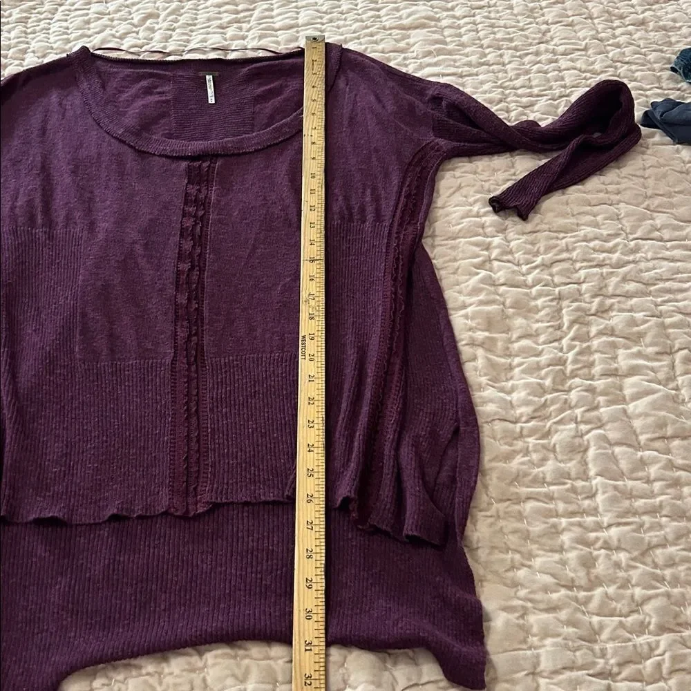Free People Tunic Sweater Size Small Purple Hi/Lo Linen Blend Long Sleeve M